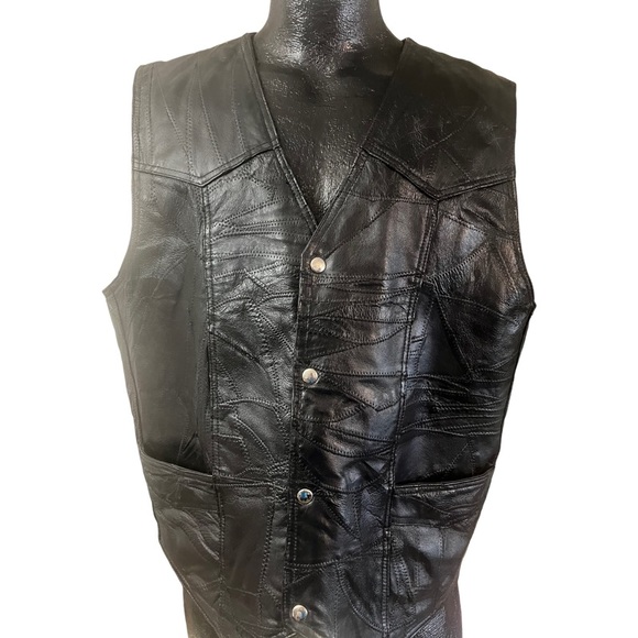 Intro Leather Vest XL with Flag Sewn on Back Lined Pocket and Vest Polyester - Picture 2 of 7